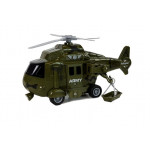 Odťahovacie vojenské vozidlo s prívesom a vrtuľníkom 1:16 + svetlo, zvuk
